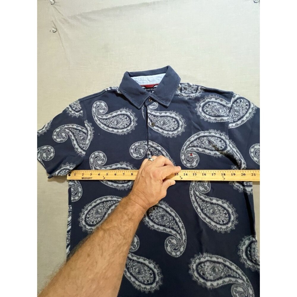 Vintage Tommy Hilfiger Mens Small Blue Paisley Button Short Sleeve Y2K. - Picture 8 of 10